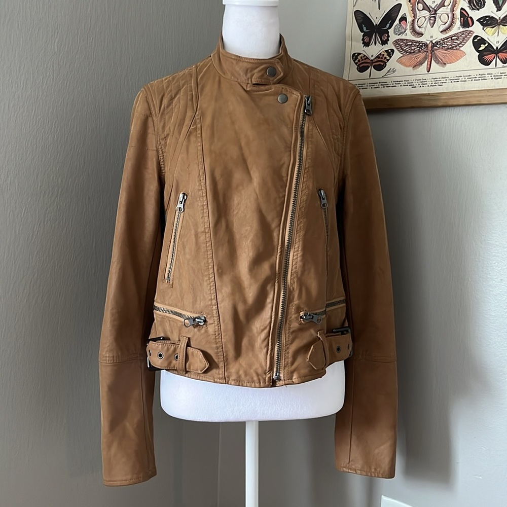 Free People Fenix Vegan Leather Brown Moto Jacket Size Small - Picture 5 of 16